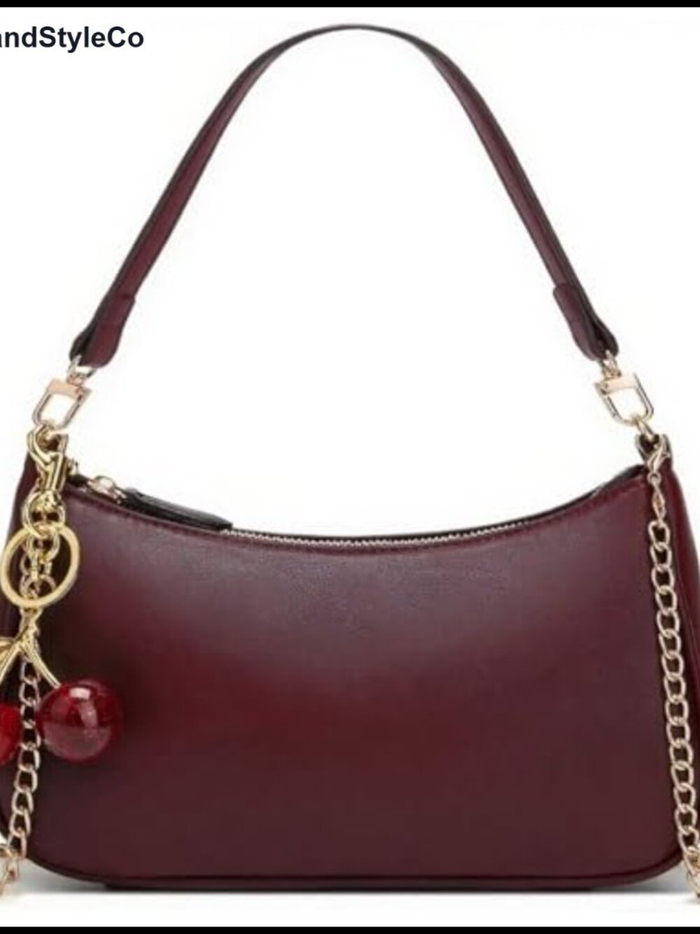 Black Hobo Shoulder Bag Women PU Leather Cherry Purse Retro Clutch Crossbody